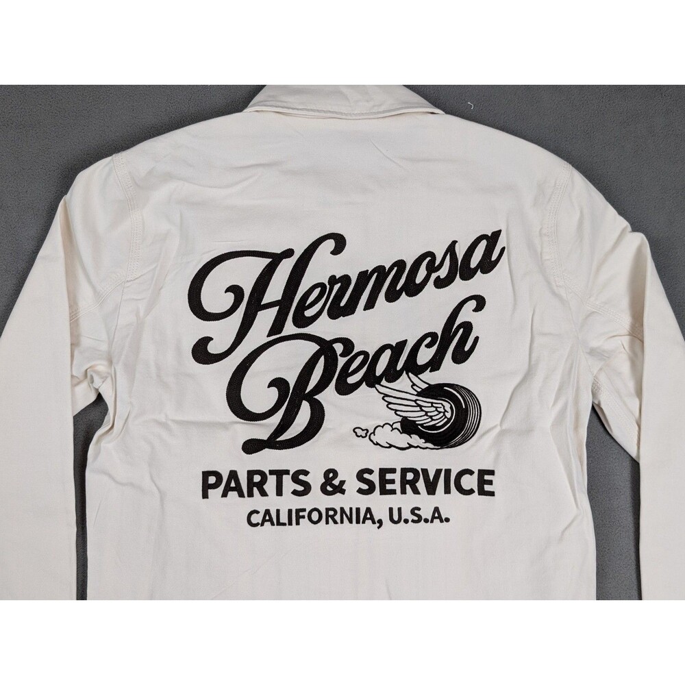 Hollister Jacket Mens Utility Field Cream Small Canvas NWT Auto Hermosa Beach - Picture 2 of 6